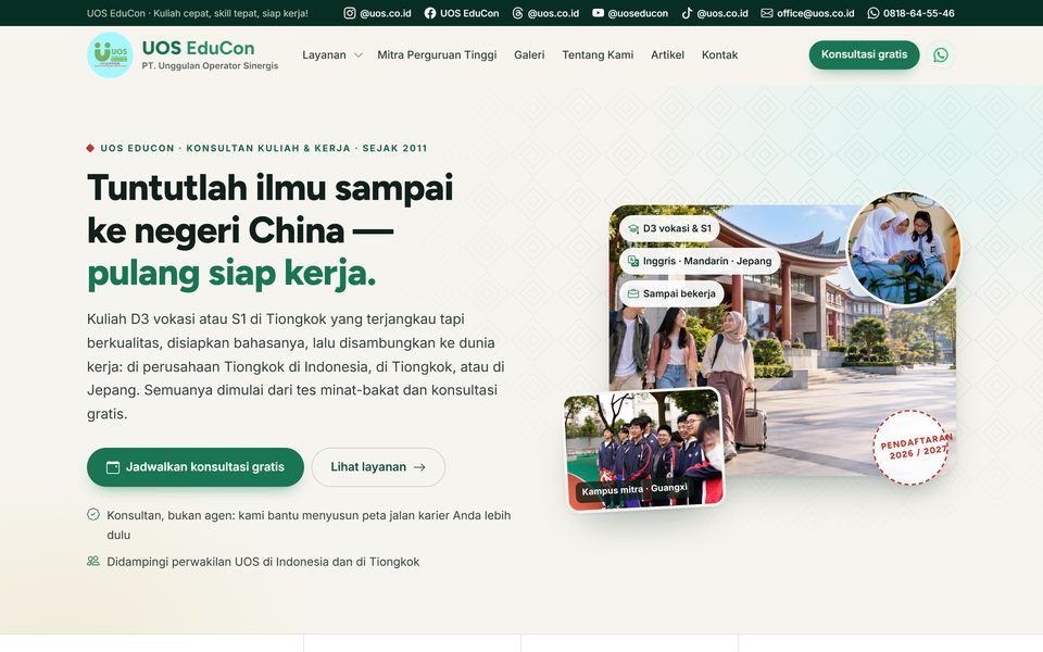 Karya Kami: UOS EduCon — Website Konsultan Kuliah & Kerja ke Tiongkok