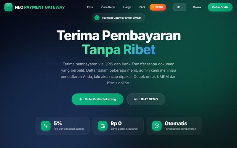 Tampilan NEO Payment Gateway